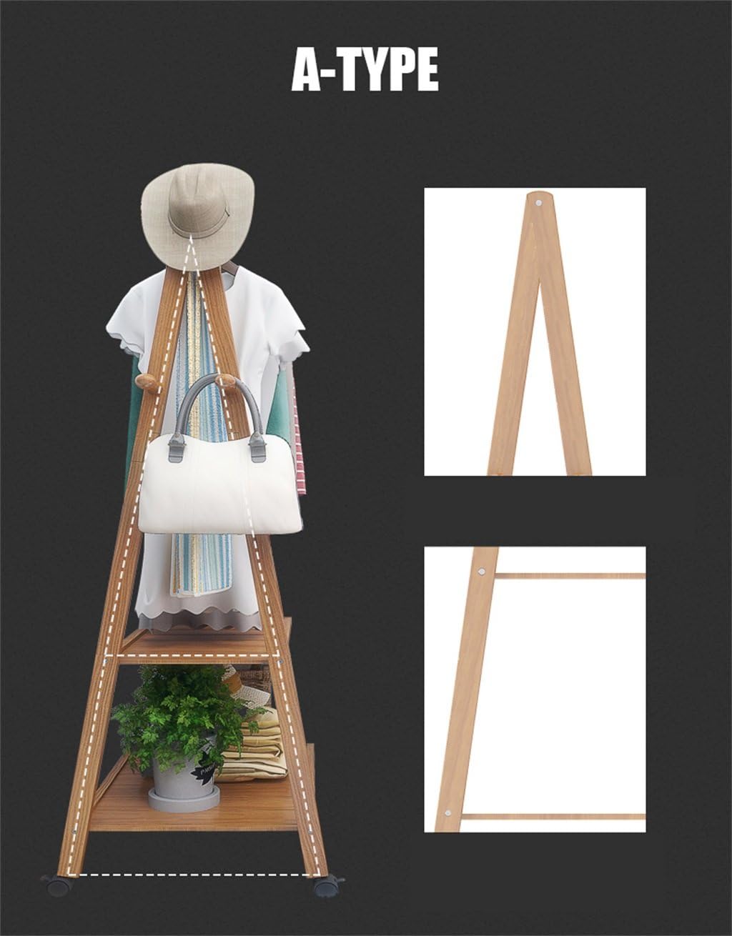 Xjrhb Perchero De Bambu Multifuncion Perchero Perchero Con Ruedas Estante De Almacenamiento De Perchas De 2 Capascolor Madera Compre Uno Y Llevese Diez Tamano 70 45 165cm Almacenamiento Y