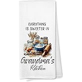 Voatok Grandma Kitchen Towels, Grandma Gifts for Christmas Birthday from Grandkids Hand Towels, Best Grandmother Gifts from Granddaughters Grandsons Dish Tea Towels for Kitchen, 16x24 Inches