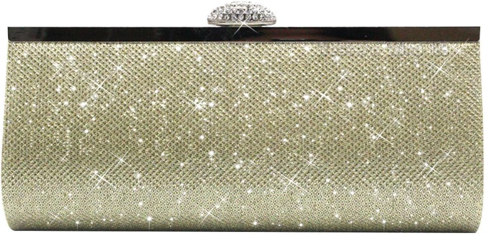 Wocharm Fashion Womens Glitter Clutch Bag Sparkly Silver Gold Black Evening Bridal Prom Party Handbag Purse (Synthetic Gold)