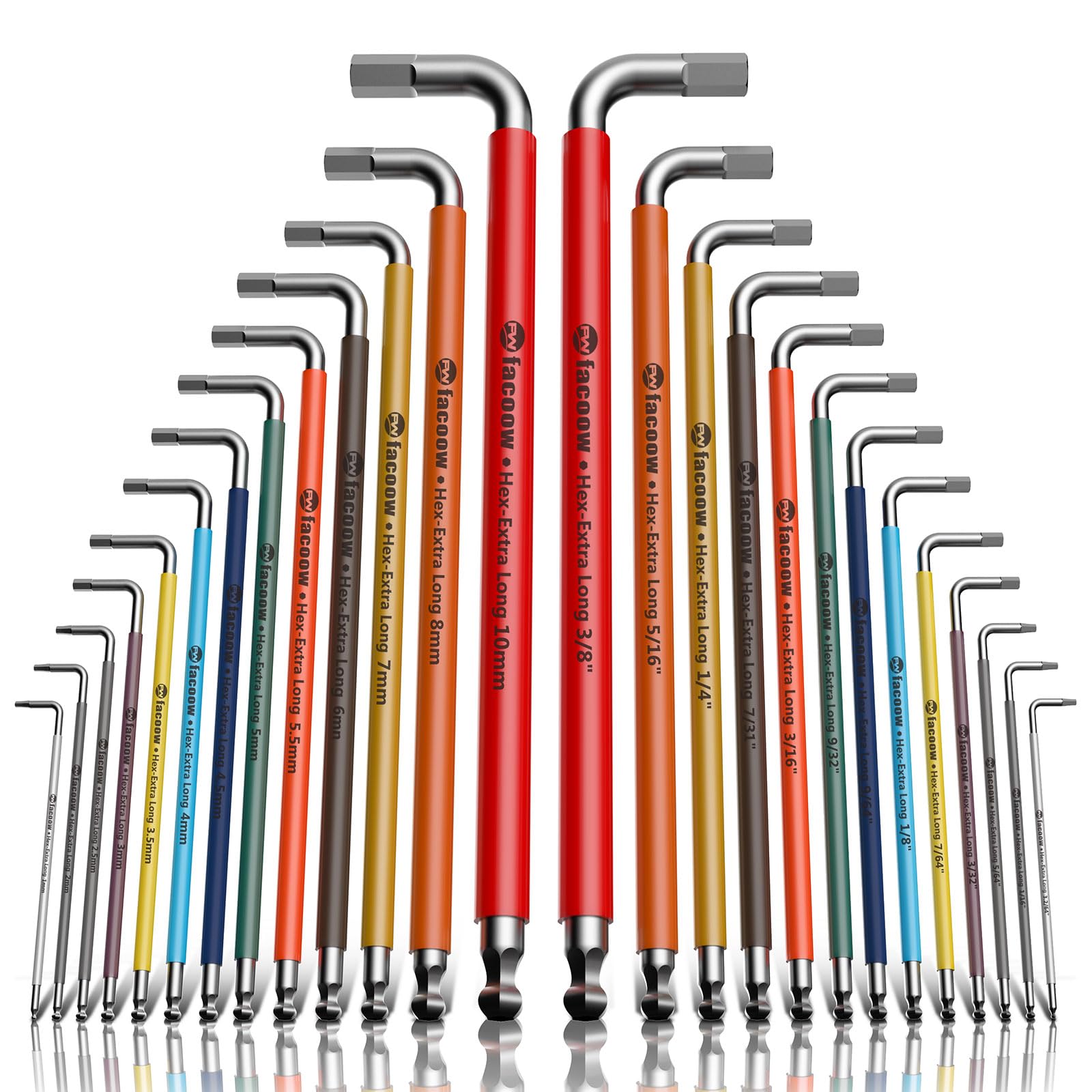 Photo 1 of Facoow Allen Wrenches Sets, 26pcs Full Size(Metric&SAE) Hex Key Set with Carry Bag, Heavy Duty Extra Long Arm Allen Wrenche Sets, Ball End Allen Keys, Color Corded Premium Allen Wrench Set