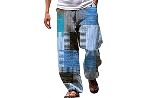 PETCDIM Summer Baggy Boho Pants for Men Hippie Casual Wide Leg Harem Pants Elastic Waist Contrast Beach Yoga Hawaiian Pant