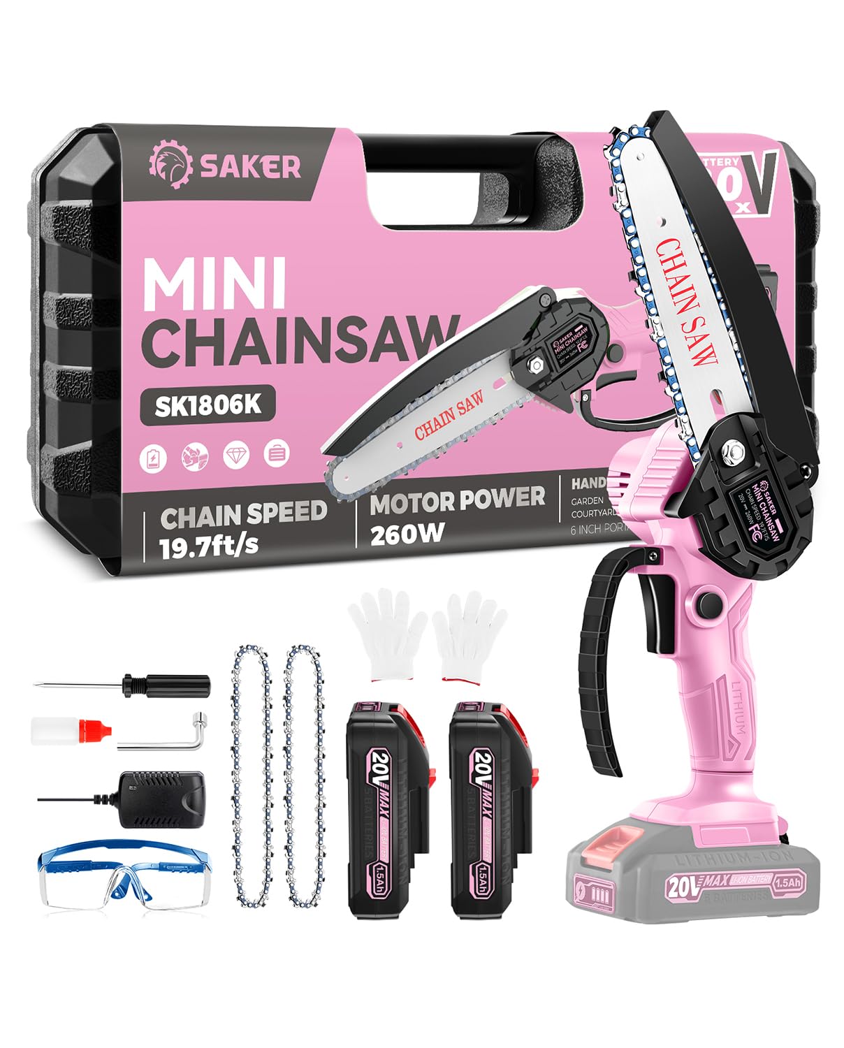 Saker Mini Chainsaw|6 Inch Chainsaws[2025 Upgraded]|Mini Cordless Electric Chain Saw|Small Handheld Portable Chain Saws Battery Powered Chain Saw for Tree Trimmer and Garden Image