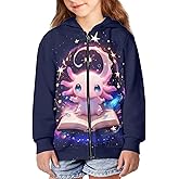 WELLFLYHOM Zip Up Girls Hoodies Graphic 6-16 Long Sleeve Sweatshirt Kangaroo Pocket Full Zip Kids Sweater Top
