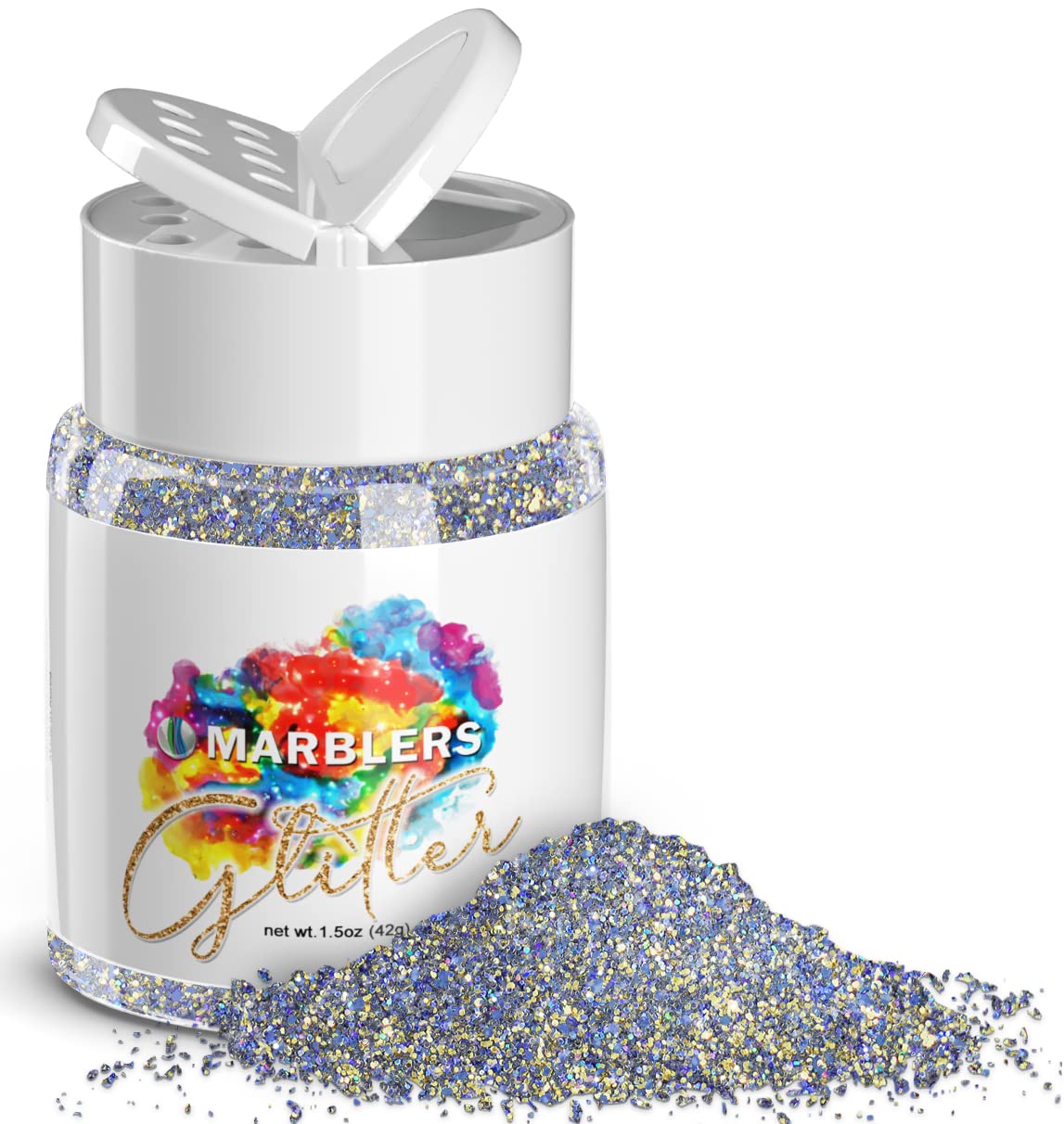 MARBLERS Holographic Glitter [Gold Splash Blue] 1.5oz (42g) | Fine | Non-Toxic, Vegan, Cruelty-Free | Face, Body, Eyeshadow, Hair, Festival, Party Makeup | Nail Art, Polish | Resin, Tumbler, Candle — image 1