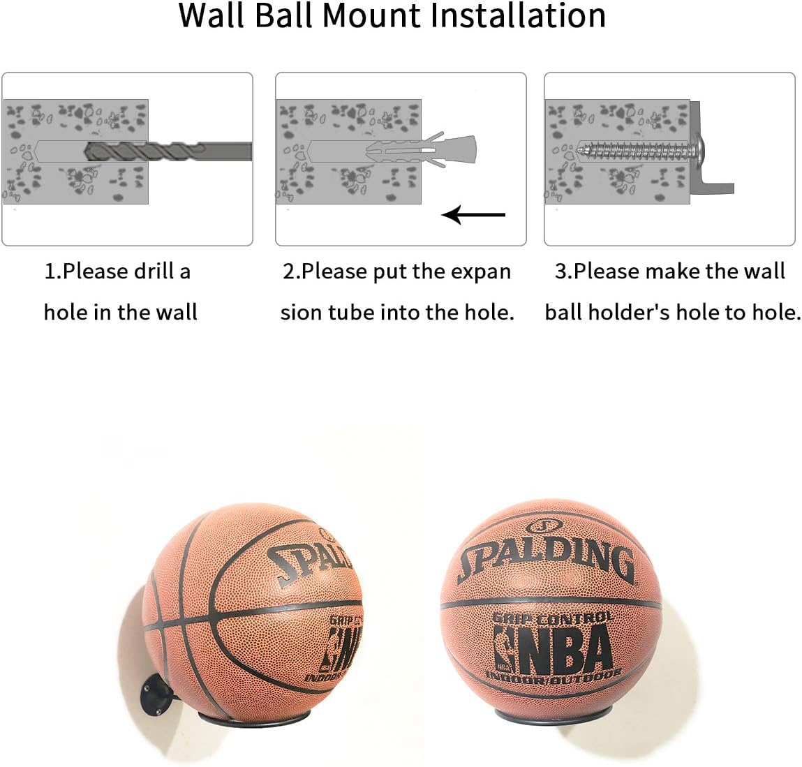 Suchek Metal Ball Holder Rack Wall Mounted, Display Wall Storage for Soccer, Basketball, Volleyball, Rugby, Football (2 Pieces, Black): Sports & Outdoors