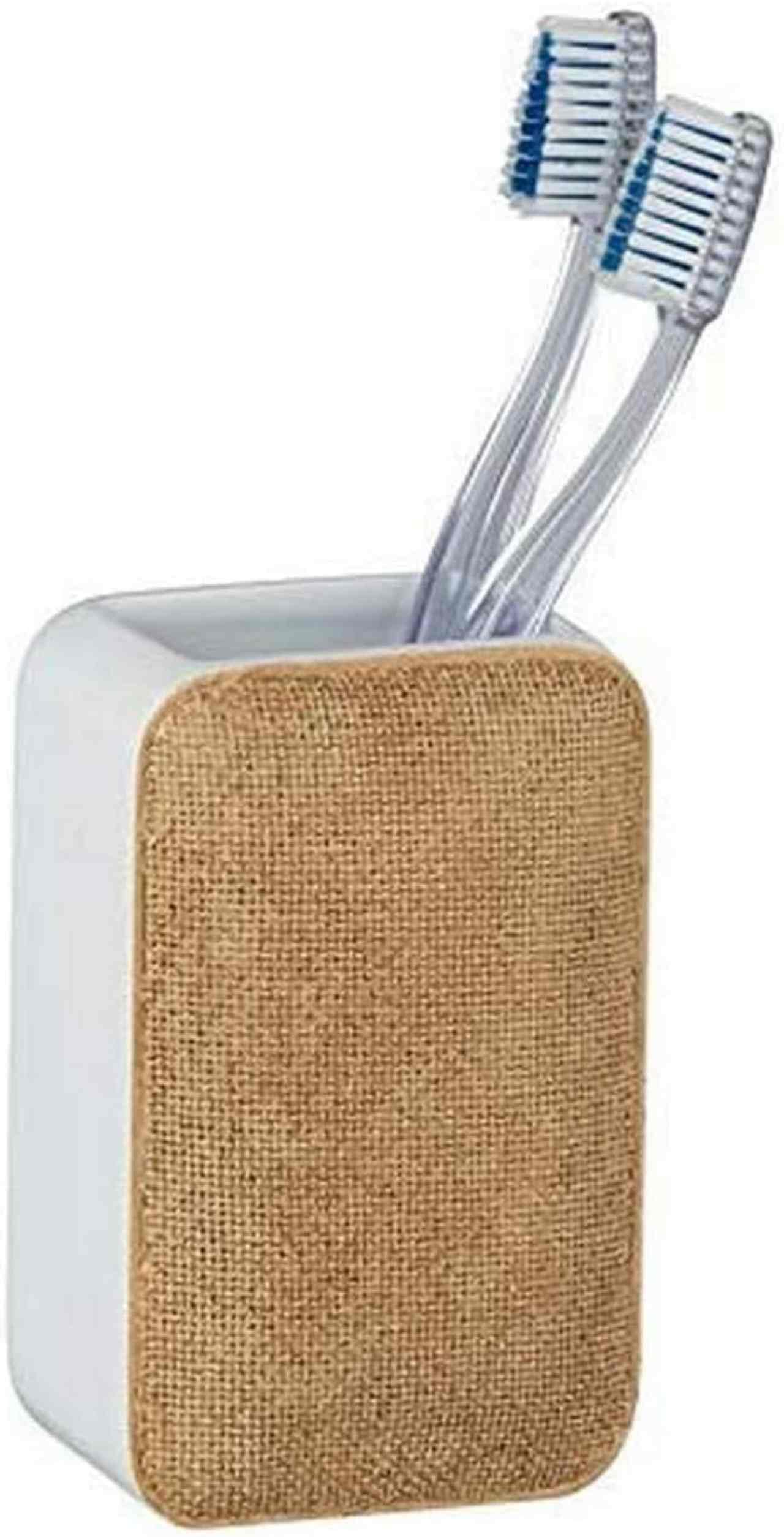 WENKO 23558100 Ambila Toothbrush Beaker, Polyresin, 7, 5 x 12 x 6, 5 cm, Beige