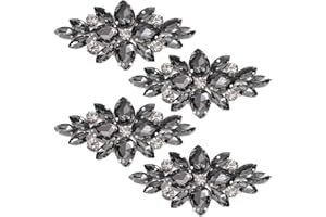 FINGERINSPIRE 4 PCS Flower Glass Rhinestone Applique Patches Iron on Black Rhinestone Patches Wedding Bridal Decorative Patch Floral Beaded Applique Patches for DIY Crafts Clothes Costume Decoration