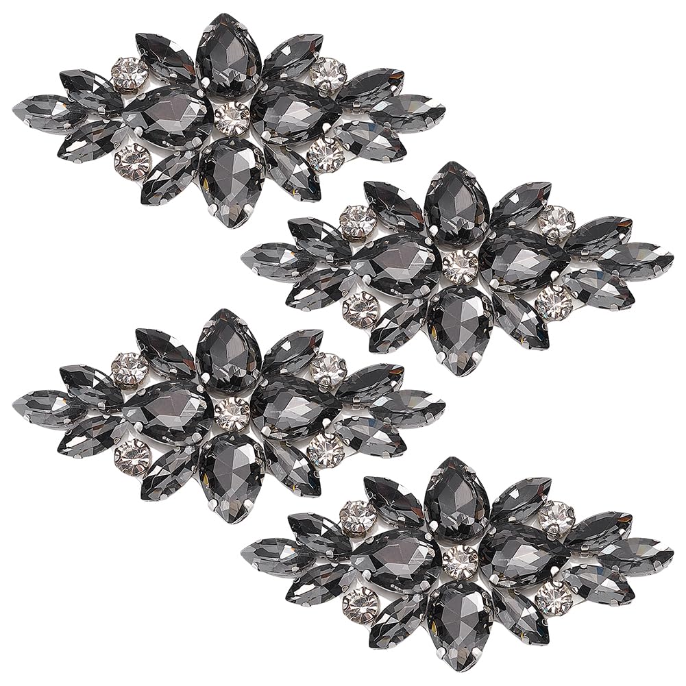 Photo 1 of FINGERINSPIRE 4 PCS Flower Glass Rhinestone Applique Patches Iron on Black Rhinestone Patches Wedding Bridal Decorative Patch Floral Beaded Applique Patches for DIY Crafts Clothes Costume Decoration