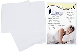 Linteum Textile Supply White Pillow Cover Queen Size Zippered Pillow Protector with 55% Cotton 45% Polyester 20x30 in, (2-Pack)