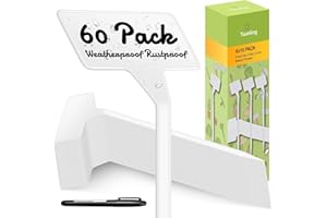Plant Labels 60 Pcs Yuanling Large 11.8 Inch Plant Markers Signs Plastic Waterproof Garden Label Stakes T-Type Plant Garden Tags with Marker Pen for Flower Herb Pot Plant (White)