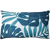 Mulzeart Cotton Embroidery Tropical Leaf Palm Pattern Throw Pillow Covers, Woven Comfy Decorative Pillows Covers Cushion Case for Couch Sofa Bedroom Car, Pillow Case ONLY(12 x 20 Inch)