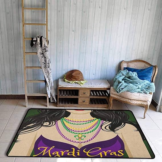 Alfombra para Sala de Estar, Mardi Gras Young Woman con Vestido de