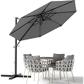 Devoko 10ft Cantilever Patio Umbrella, Round Large Outdoor Umbrella with 360-Degree Rotation, Hanging Offset Market Sun Umbrella, Easy Tilt and Heavy-Duty Frame, for Patio Backyard Garden, Gray