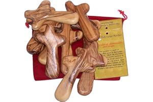 Holy Land Imports 10 Olive Wood Holding Crosses Comes with Velvet Bag & Certificate