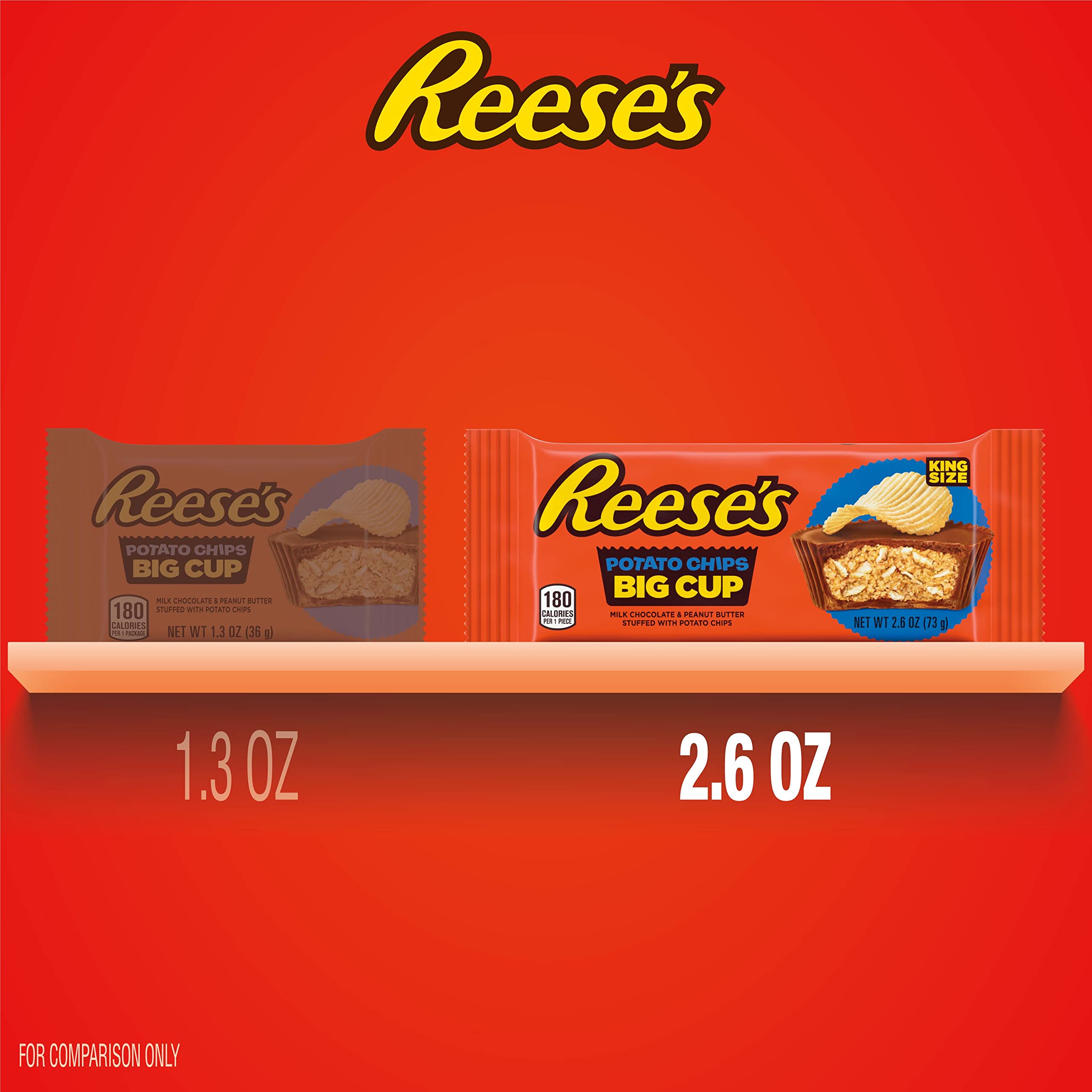 REESE'S Big Cup with Potato Chips Milk Chocolate King Size Peanut Butter Cups, Candy Packs, 2.6