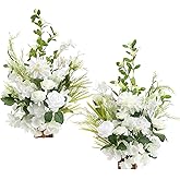 Ling's Moment 17.5" Tall Free Standing Artificial Flowers Arrangements 2 pcs Wedding Aisle Runner Chair Decorations Lily White Green Centerpieces for Ceremony Reception Rose Floral Floor Party Outdoor