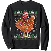 Ugly Christmas Chicken Santa Hat Lights Sweater Xmas Sweatshirt