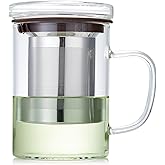 Glass Tea Cup with Infuser and Lid, 400ml Large Borosilicate Teacup, Clear Mug for Loose Leaf Tea, Blooming Tea, Tea Bags - Perfect Christmas or Birthday Gift for Women