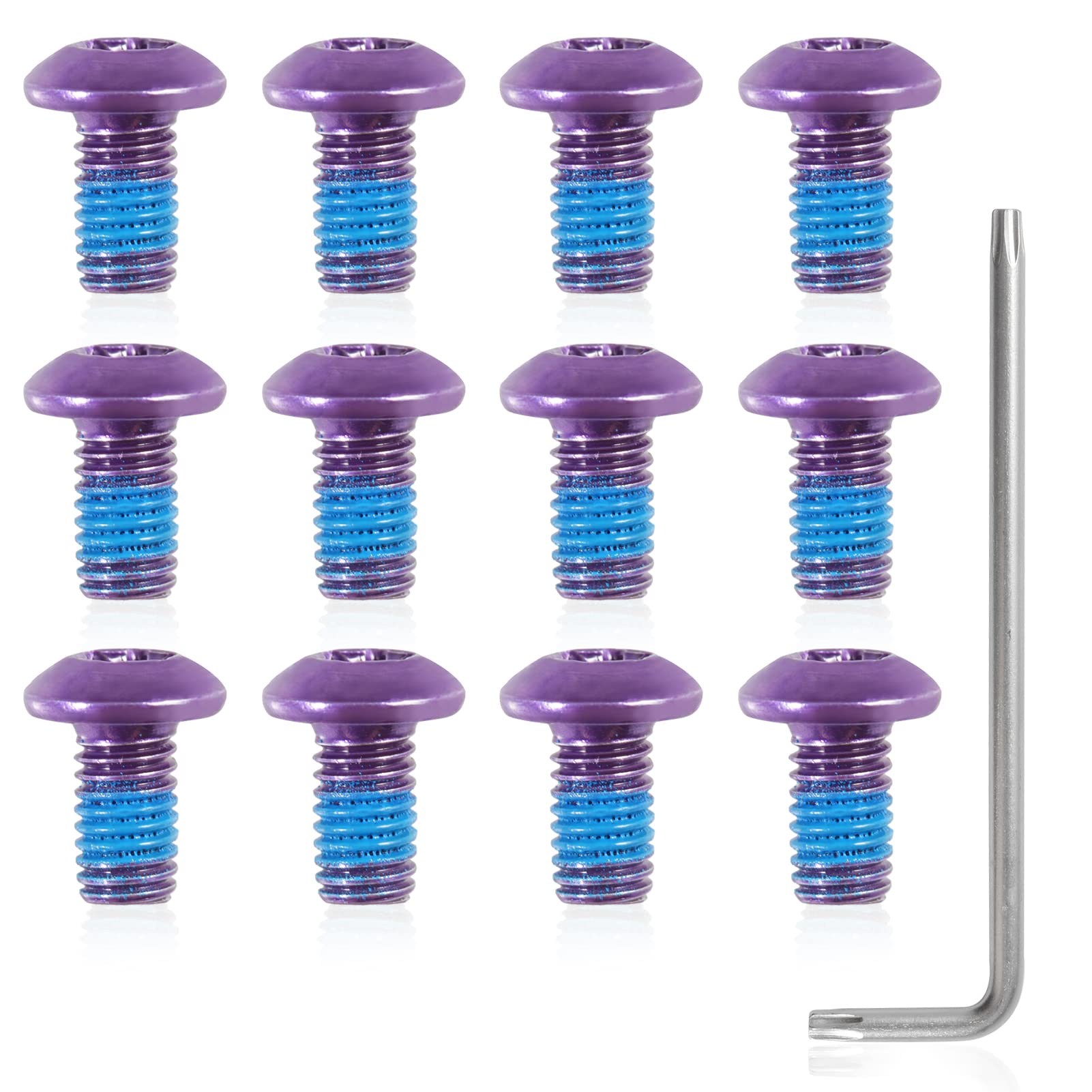 SPEEDWOX 12 Pcs Bicycle Rotor Screws, Disc Brake Rotor Bolts M5x10mm, MTB Rotor Bolts Purple with T25 Star Wrench for Road Bike Mountain Bike