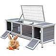 Rabbit Hutch,Rabbits Hutch Enclosure Small Animal Cage with Openable Roof & No Leakage Pull Out Tray