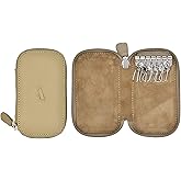 Adamis Full Grain Genuine Leather Keychain Holder Pouch with 6 Key Holders Hook