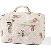 uekeboag Large Travel Quilted Makeup Bag for Women, Floral Cotton Cosmetic Bag, Coquette Aesthetic Floral Toiletry Organizer Bag