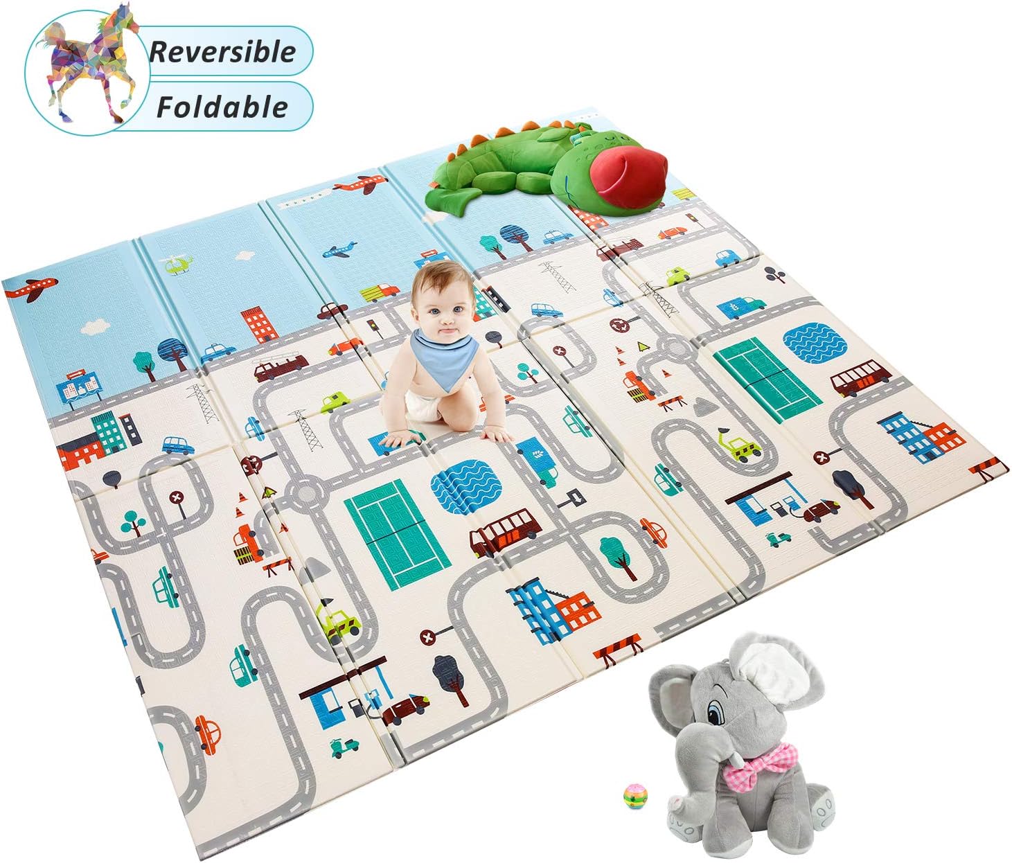 Extra Large Baby Play Mat for Kids Waterproof Splicing Crawling Mat Puzzle Floor Mat Expandable Tiles with Edges for Babies & Infants & Toddlers (Blue)