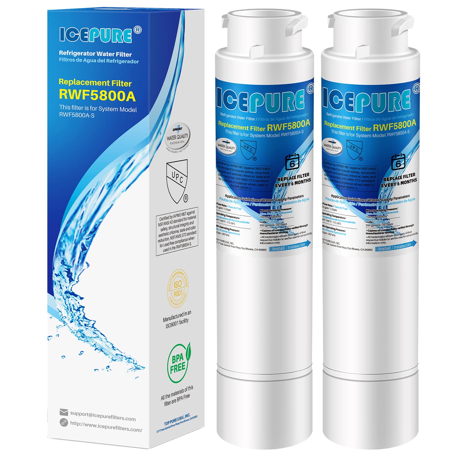 Photo 1 of ICEPURE RWF5800A Refrigerator Water Filter Replacement for Frigidaire EPTWFU01, Pure Source Ultra II, Ultra 2, EPTWFUO1, EWF02, 2PACK