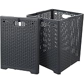 Tstorage 45L Plastic Collapsible Storage Laundry Baskets, Foldable Laundry Hampers, 2 Packs Gray