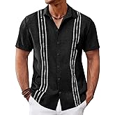 Runcati Mens Cuban Guayabera Shirts Short Sleeve Button Down Casual Summer Beach Wedding Embroidered Linen Tops