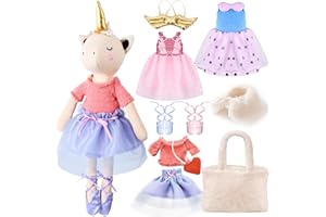 Toylink Ballerina Unicorn Doll Stuffed Animal Toys for Girls - Plush Bag | 3 Set Cloth Accessories | Ballet Shoes, Kids Pretend Play Doll Pet Care, Christmas Birthday Gift for 3 4 5 6 Year Old Girls
