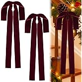 HEAEUNK 2 Pcs Large Burgundy Velvet Christmas Bows, 12"x17"Christmas Velvet Bows, Swag Bows for Mantel, Tree,Front Door, Stair Railing & Holiday Indoor & Outdoor Decor