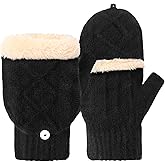 Tavaleu Womens Winter Fingerless Gloves for Men Women Convertible Thermal Knit Touchscreen Gloves with Flip Cover