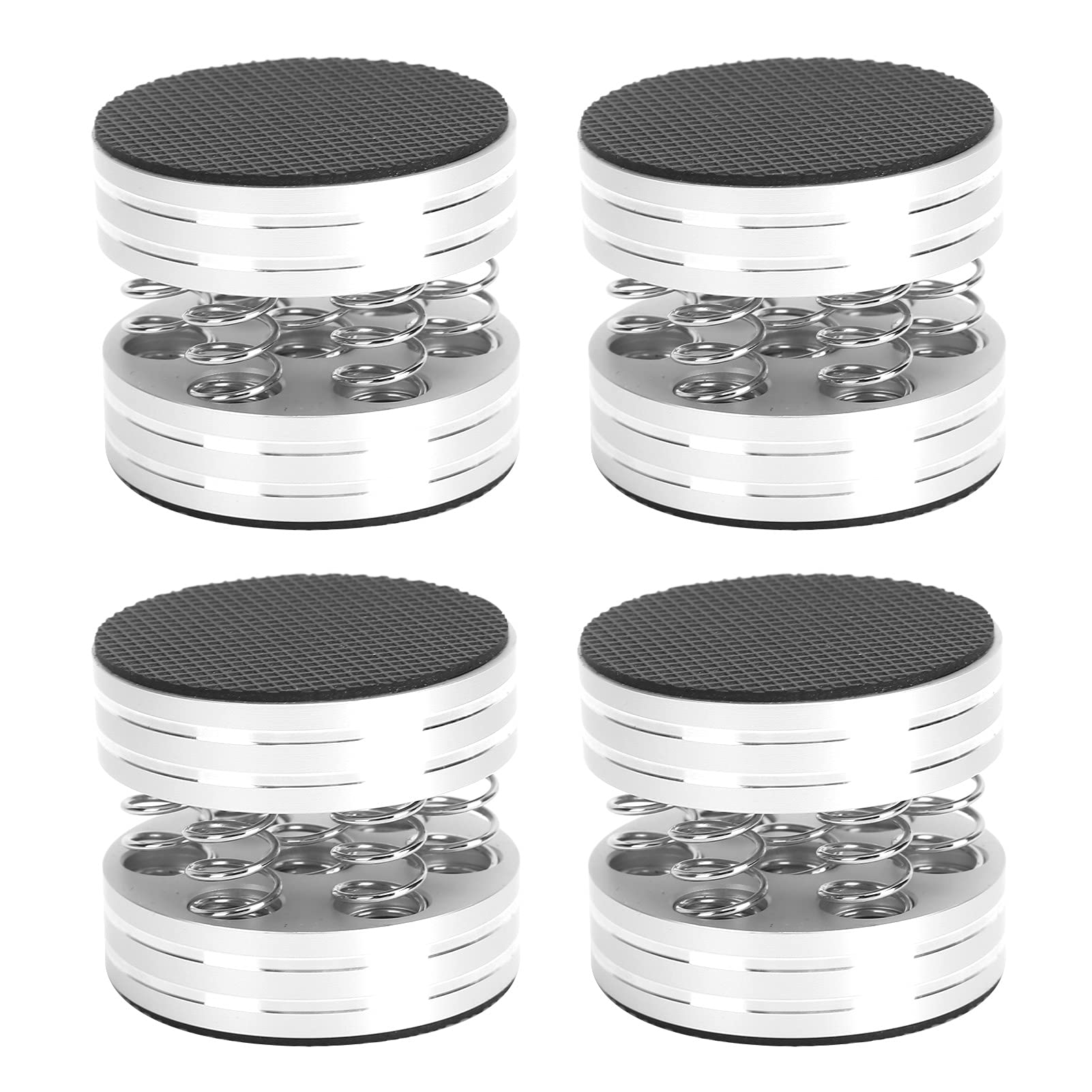 ASHATA 4PCS Aluminum Spring Speakers Spikes Damping Pad Isolation Stand Feet for HiFi Amplifiers/Speaker/Turntable/Player (Silver)