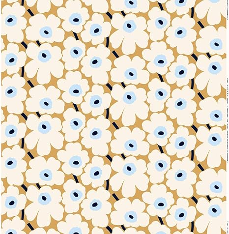 Amazon マリメッコ 撥水加工 アクリルコーティングコットン生地 ピエニウニッコ ベージュ オフホワイト ブルー 10cm単位カット販売 815 Cotton Fabric Pieni Unikko Coated マリメッコ生地 並行輸入品 布 生地 通販