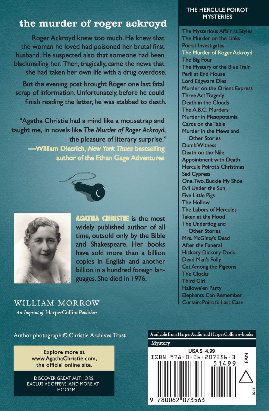Amazon Com The Murder Of Roger Ackroyd A Hercule Poirot Mystery Hercule Poirot Mysteries 9780062073563 Christie Agatha Books
