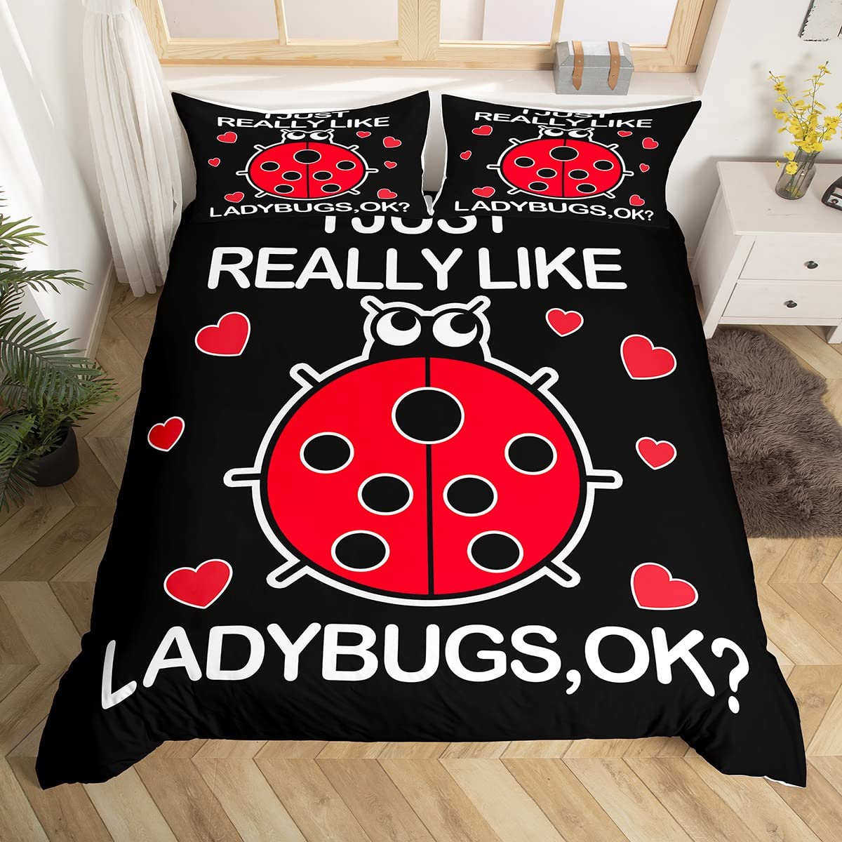 Ladybug Bedding Set Cartoon Ladybug Duvet Cover Set for Kids Boys Girls Cute Ladybug Comforter Cover Animal Quilt Cover Red Duvet Cover Single Size