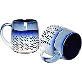 Bosmarlin Large Ceramic Coffee Mug Set of 2, 16 Oz, Blue Big Stoneware Tea Cup for Office and Home, Dishwasher and Microwave Safe (Blue, 2)