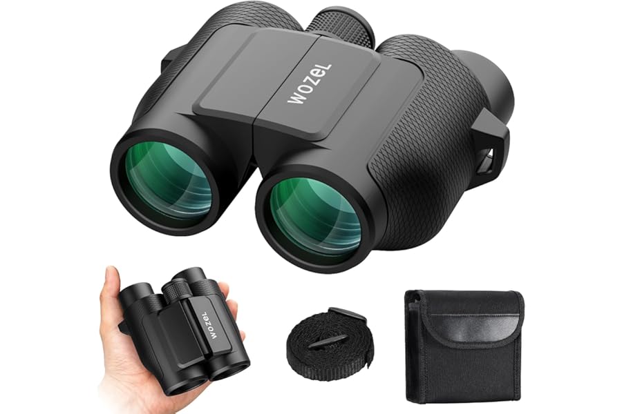 20x25 Compact Binoculars for Adults & Kids - Wozel High Powered Low Light Vision Binoculars for Bird Watching Concert Cruise Travel - Lightweight Small Porro Prism FMC Lens with Case Strap