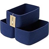 MiniArk Small Storage Baskets for Organizing | Closet Organizer Bins | Shelf Toy Basket | Woven Rope Baskets | Cube Decorative Box | Shallow Basket | 11.5x7.5x4.7” | 3 Packs Navy Blue