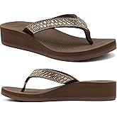 KuaiLu Women's Rhinestone Platform Arch Support Flip Flop Sandals