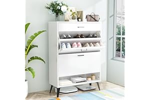 AWQM Shoe Storage Cabinet for Entryway, Free Standing Shoe Organizer with 2 Flip Drawers，Hidden Shoe Rack Storage Organizer for Doorway Hallway Closet, White