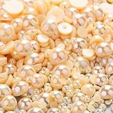 1000PCS Mixed Sizes 3/4/5/6/8/10mm Flatback Half Round Pearls Gems for Crafting, AB Color Pearl Beads Stones for Crafts Jewelry Clothes Shoes Dress Nail Art Making Embellishments (Champagne AB)