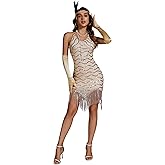 Pixiemain Women's 1920s Flapper Sequin Dress for Great Gatsby Theme Party Dress With Roaring 20s Accessories Set for Party