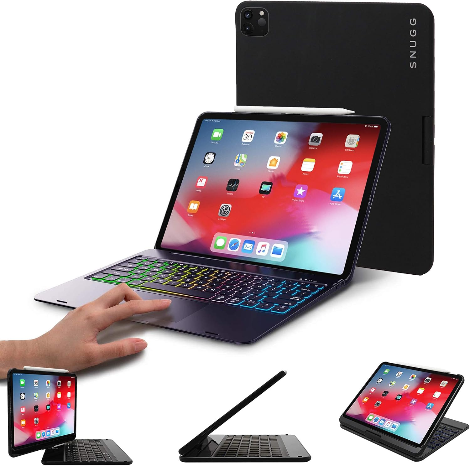Snugg iPad Air 4 (2020) / iPad Pro 11 Keyboard, Wireless Backlit Bluetooth Keyboard with Touchpad Case Cover 360° degree Rotatable Keyboard for Apple iPad Air 4 (2020) - Black