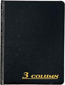 Adams Account Book, 7 x 9.25 Inches, Black, 3-Columns, 80 Pages (ARB8003M)