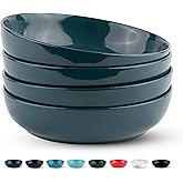 KooK Pasta Bowl, Salad Bowls, Soup, Serving Bowls, Ceramic, Large Capacity, Microwave & Dishwasher Safe, Set of 4, 40 Oz,(Dark Teal)