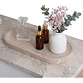 CasaCouture Travertine Vanity Tray for Bathroom Counter, 10"x5" Natural Marble Tray, Hand Polished, Perfume Organizer with Non-Slip Base, Candles, Stone Jewelry Dish (Travertine Beige, 9.8X4.7)