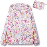 nowpith Girls Lightweight Hooded Jacket Kids Water-Resistant Windbreaker Printed Jacket,4-12Y