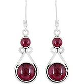 Round Shape Natural Gemstones Dangle Earrings for Women - 925 Sterling Silver Plated Dangle & Drop Handmade Jewelry Earrings - Gifts for Wedding, Anniversary, Christmas, Valentine's Day, New Year